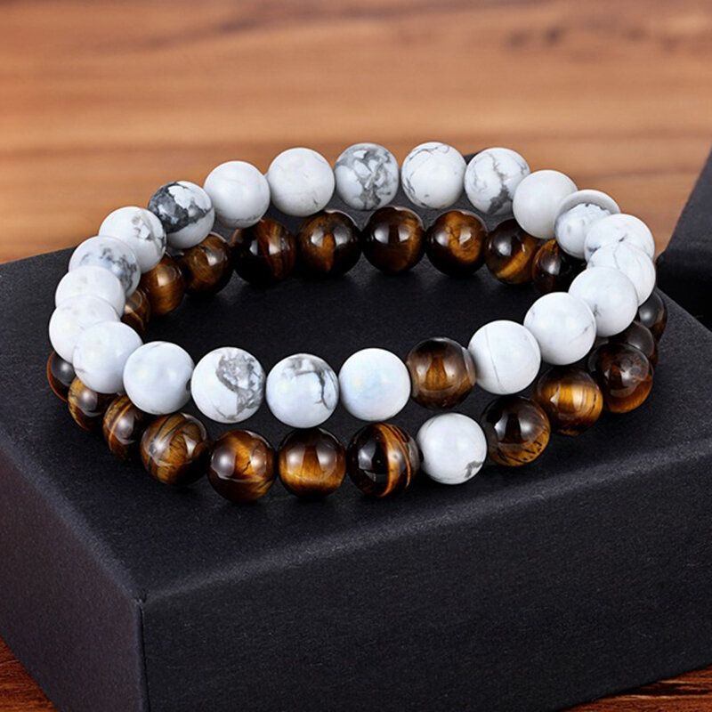 2 Uds. Conjunto De Piedra Natural A Juego Pulseras De Cuentas Para Parejas Piedra Volcánica De Ágata Joyería Para Hombres Y Mujeres Regalo