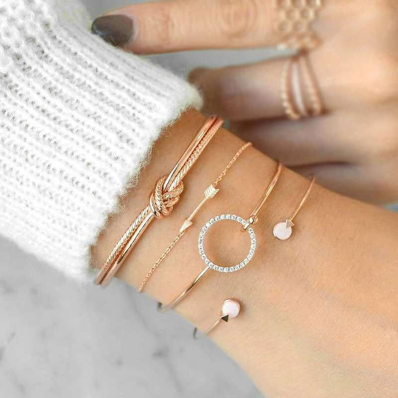 4 Piezas De Brazalete Dulce Conjunto De Brazalete De Flecha Geométrica Abierta Brazalete Ajustable Para Mujer