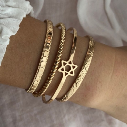 4 Piezas De Moda Creativo Oro Apertura Corazón Estrella Luna Diseño Brazalete Conjunto Mujer Pulsera Joyería