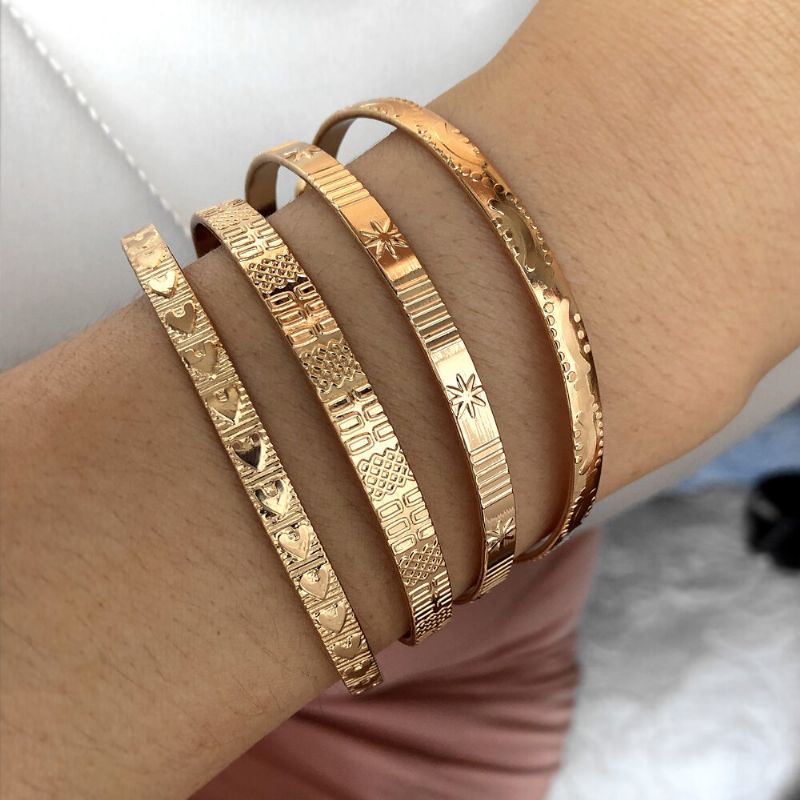 4 Piezas De Moda Creativo Oro Apertura Corazón Estrella Luna Diseño Brazalete Conjunto Mujer Pulsera Joyería