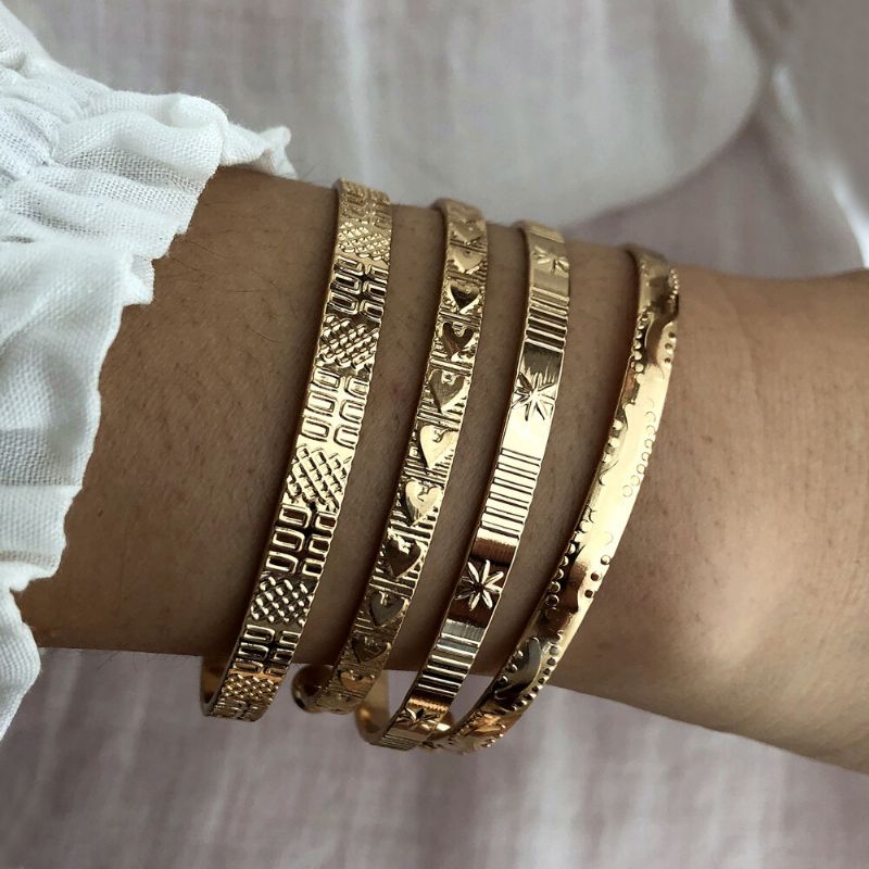 4 Piezas De Moda Creativo Oro Apertura Corazón Estrella Luna Diseño Brazalete Conjunto Mujer Pulsera Joyería