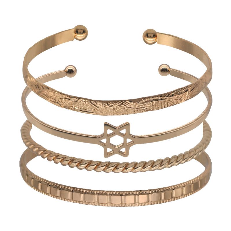 4 Piezas De Moda Creativo Oro Apertura Corazón Estrella Luna Diseño Brazalete Conjunto Mujer Pulsera Joyería