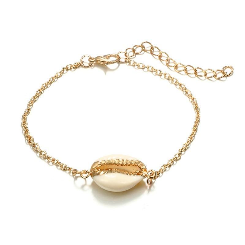 4 Piezas De Oro Para Mujer Conjunto De Pulseras Estilo Casual Moda Frutas Pulsera Concha Letra Colgante