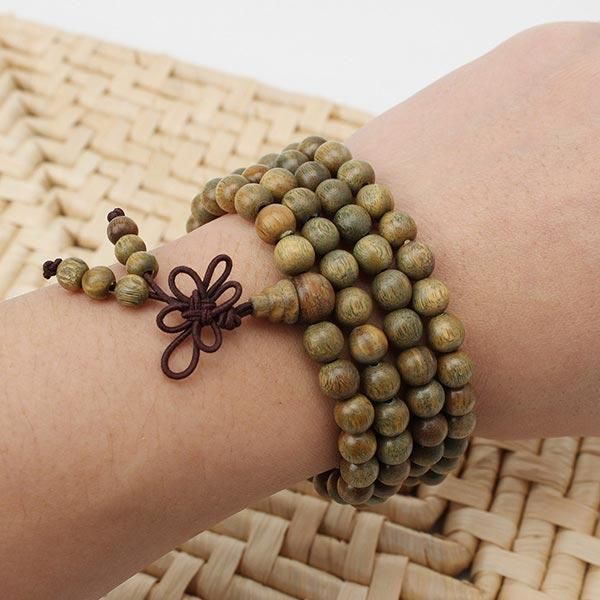 8 mm 108 Pulsera De Collar De Mala De Cuentas De Oración Budista De Sándalo Verde