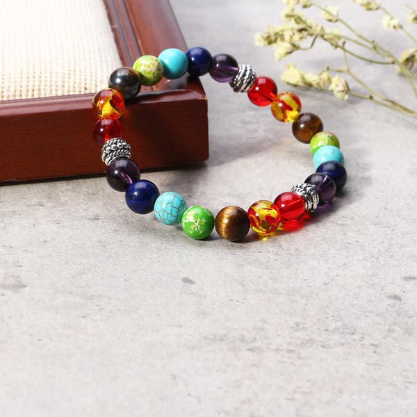 8mm Bolas De Cuentas De Equilibrio Coloridas Yoga Reiki Oración Piedra Preciosa Chakra Pulsera De Corazón Regalo Para Mujeres