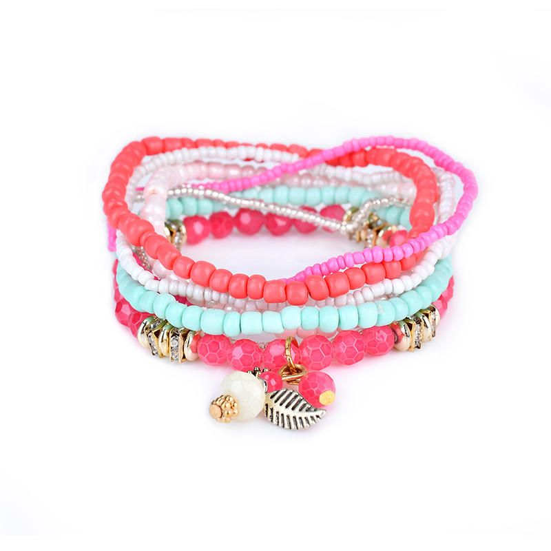 Bohemia Con Forma De Cono De Pino Cuentas Colgantes Pulsera Multicapa Joyería Para Mujer