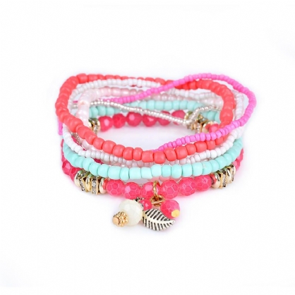 Bohemia Con Forma De Cono De Pino Cuentas Colgantes Pulsera Multicapa Joyería Para Mujer