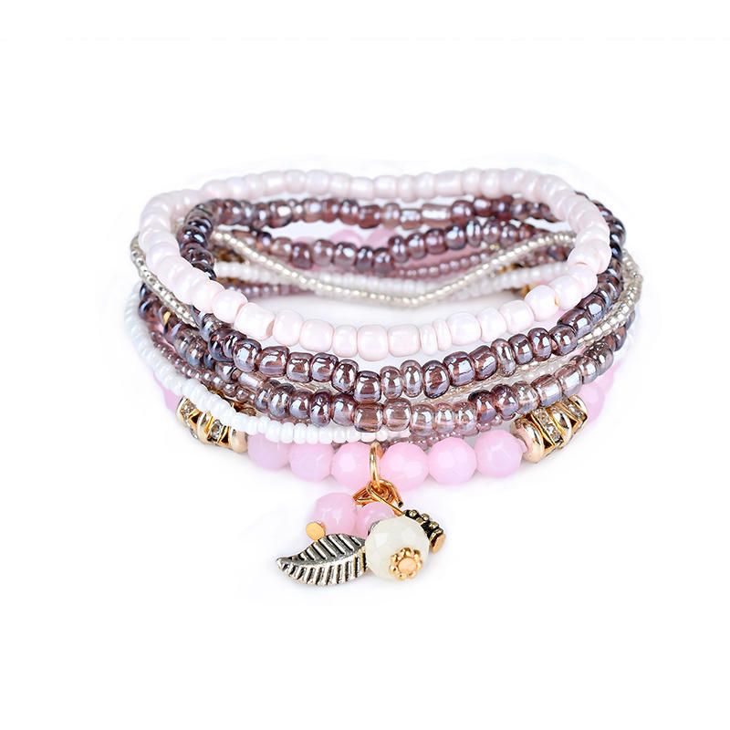 Bohemia Con Forma De Cono De Pino Cuentas Colgantes Pulsera Multicapa Joyería Para Mujer