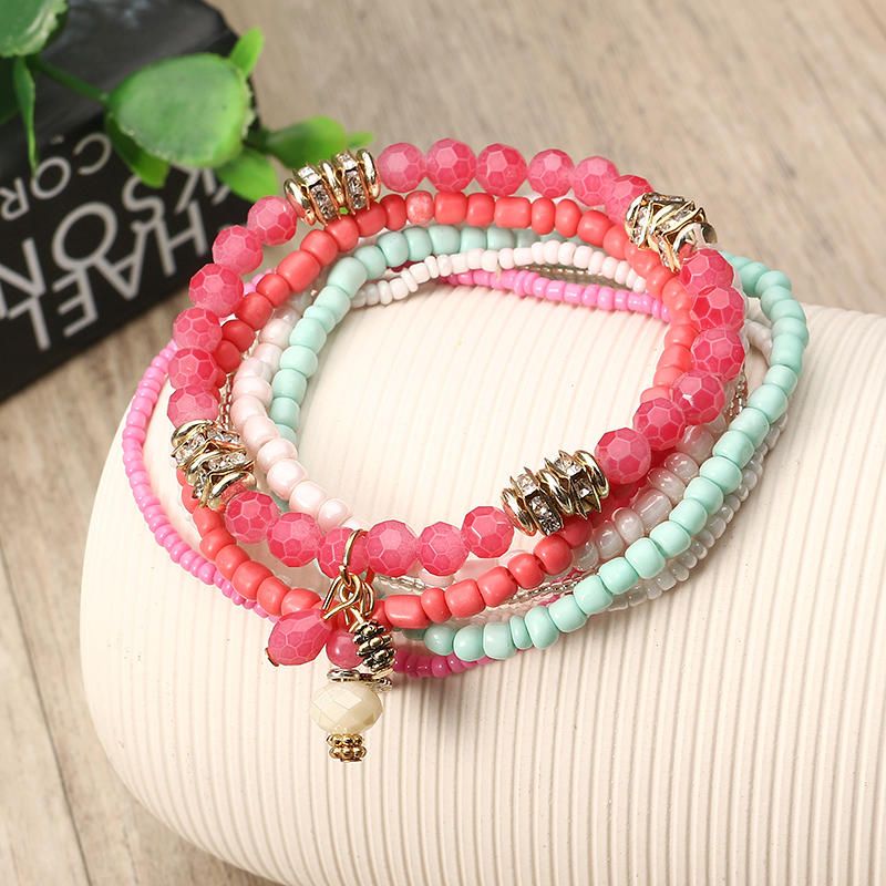 Bohemia Con Forma De Cono De Pino Cuentas Colgantes Pulsera Multicapa Joyería Para Mujer