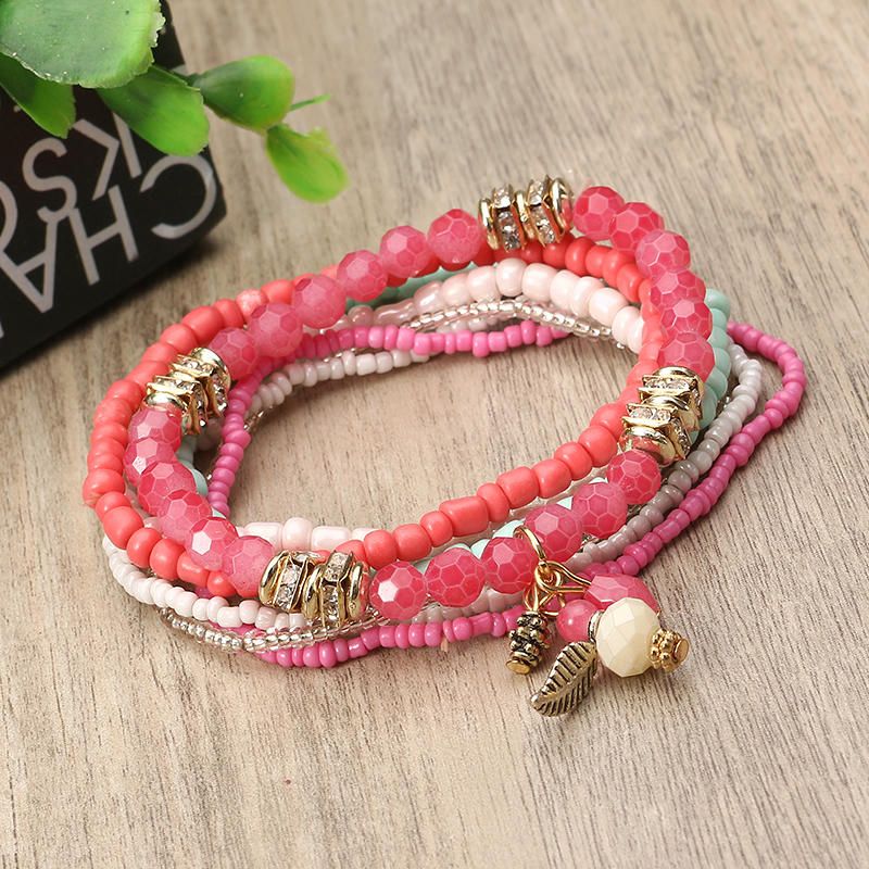 Bohemia Con Forma De Cono De Pino Cuentas Colgantes Pulsera Multicapa Joyería Para Mujer