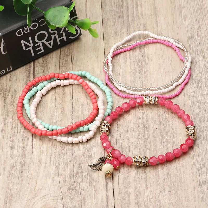 Bohemia Con Forma De Cono De Pino Cuentas Colgantes Pulsera Multicapa Joyería Para Mujer