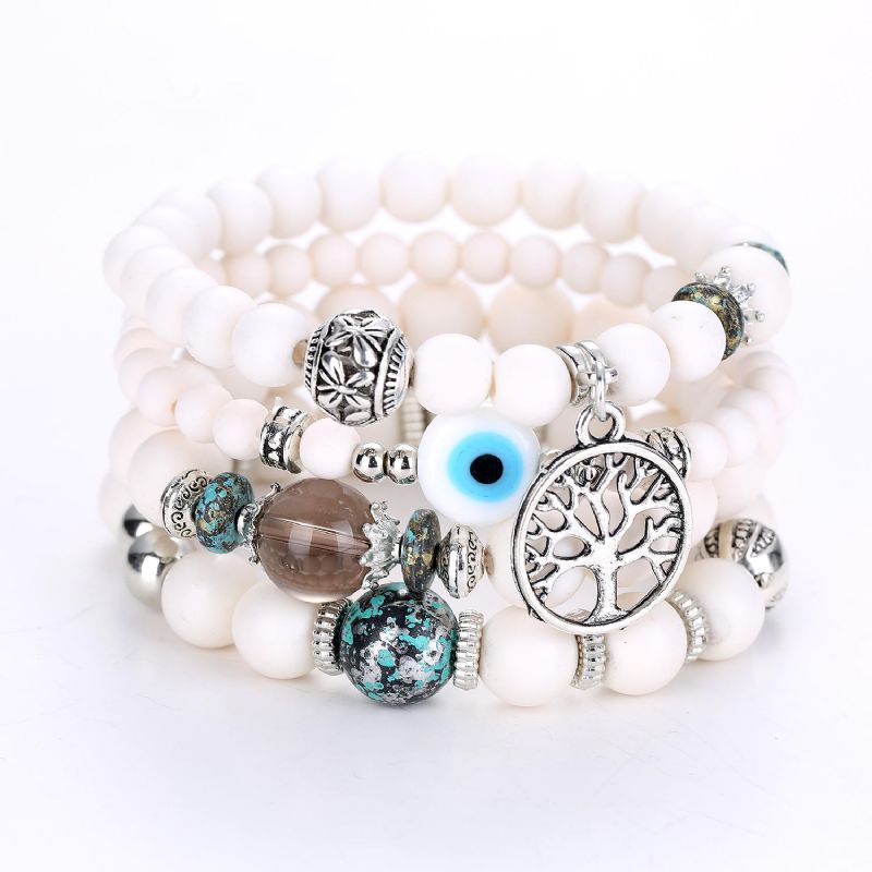 Bohemian Hollow Tree Of Life Cuentas Elásticas Brazalete Multicapa Regalo Para Mujer