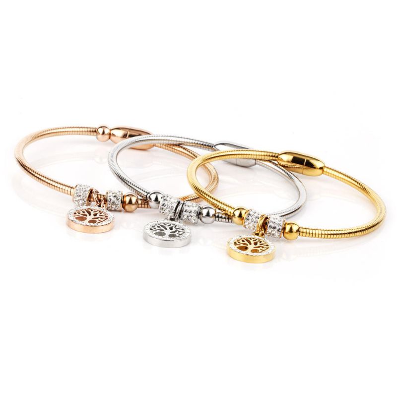 Brazalete Clásico Del Árbol De La Vida Brazalete Simple De Oro Rosa Y Plata Con Piedras Preciosas Brazalete Para Mujer