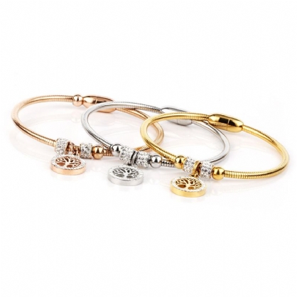 Brazalete Clásico Del Árbol De La Vida Brazalete Simple De Oro Rosa Y Plata Con Piedras Preciosas Brazalete Para Mujer