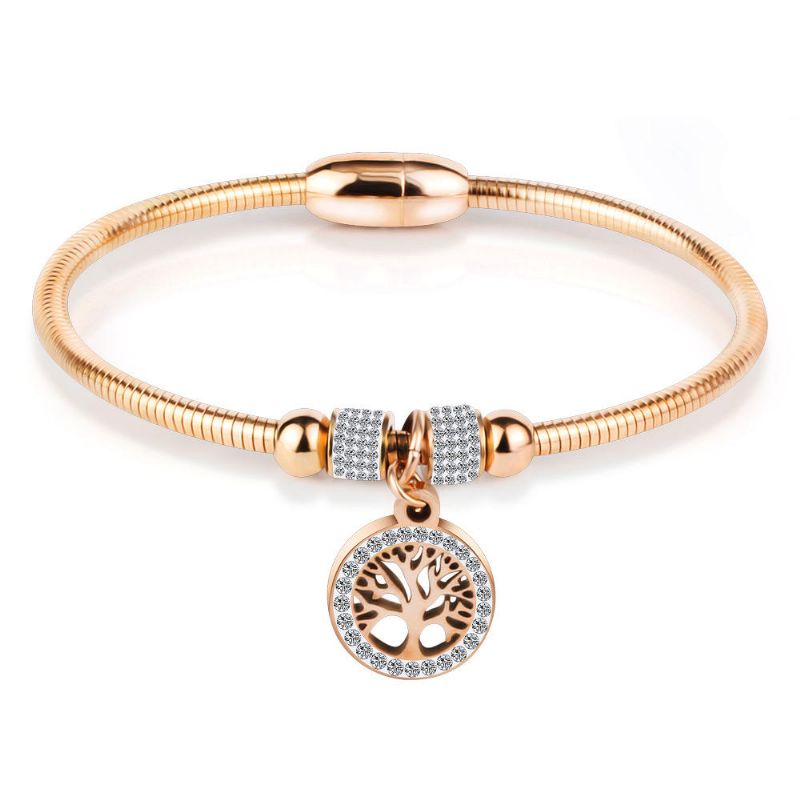 Brazalete Clásico Del Árbol De La Vida Brazalete Simple De Oro Rosa Y Plata Con Piedras Preciosas Brazalete Para Mujer