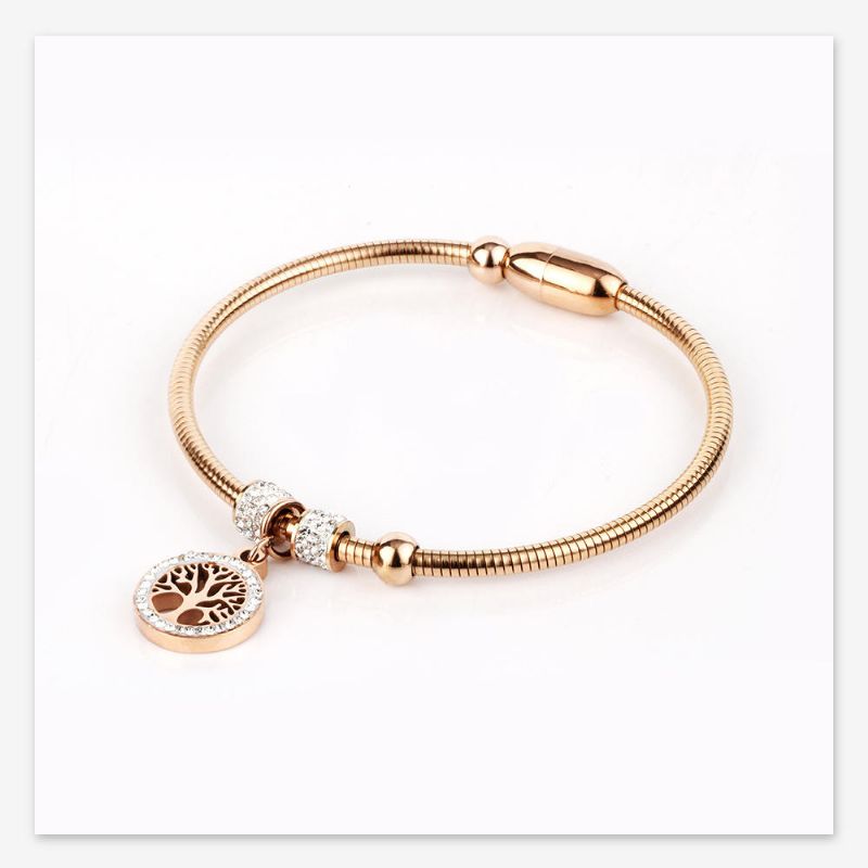 Brazalete Clásico Del Árbol De La Vida Brazalete Simple De Oro Rosa Y Plata Con Piedras Preciosas Brazalete Para Mujer