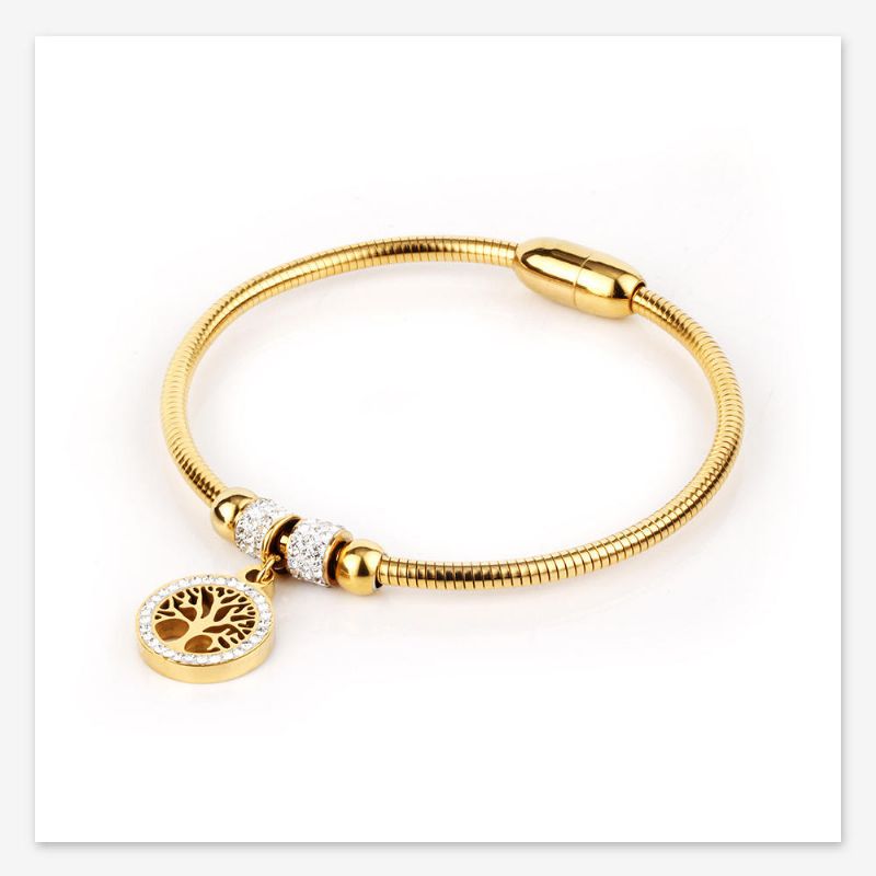 Brazalete Clásico Del Árbol De La Vida Brazalete Simple De Oro Rosa Y Plata Con Piedras Preciosas Brazalete Para Mujer