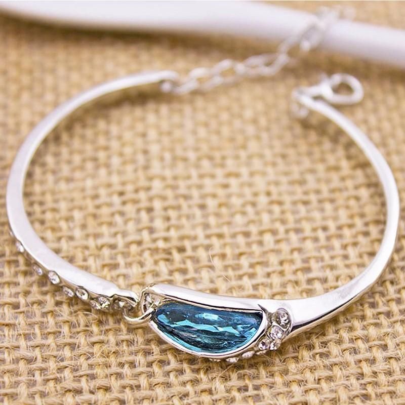 Brazalete De Plata Para Mujer Pulsera De Cristal Con Diamantes De Imitación Azul Cadena De Mano Regalo De Joyería