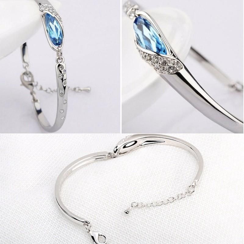 Brazalete De Plata Para Mujer Pulsera De Cristal Con Diamantes De Imitación Azul Cadena De Mano Regalo De Joyería