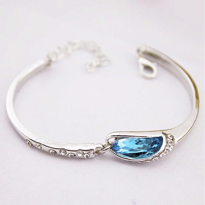 Brazalete De Plata Para Mujer Pulsera De Cristal Con Diamantes De Imitación Azul Cadena De Mano Regalo De Joyería