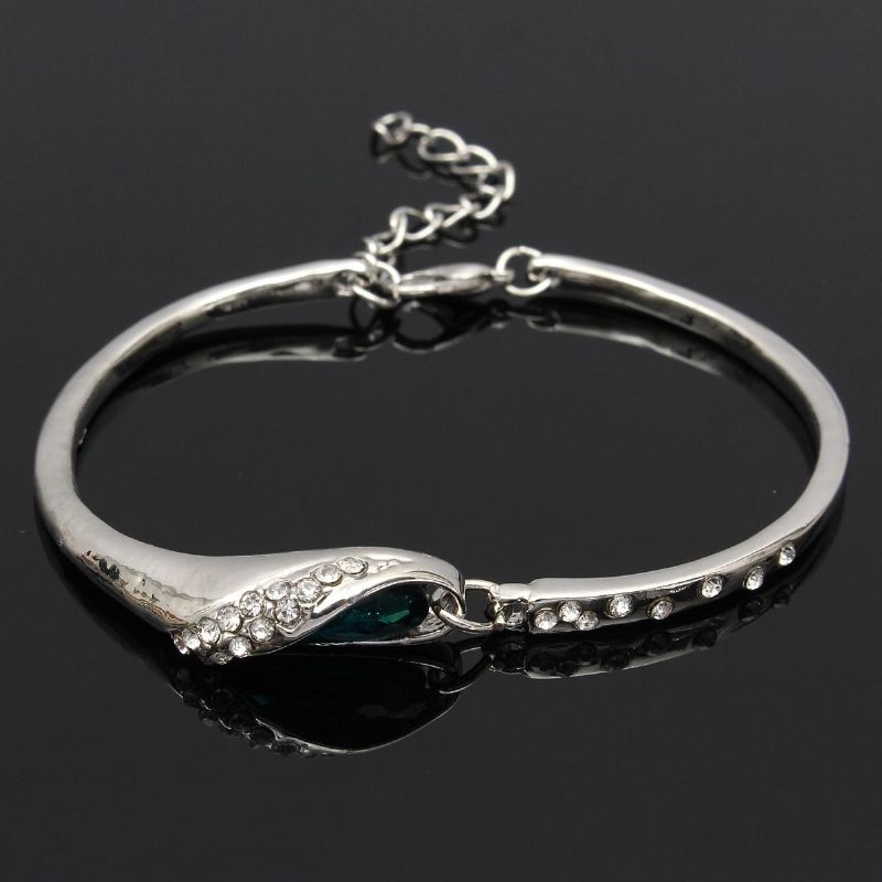 Brazalete De Plata Para Mujer Pulsera De Cristal Con Diamantes De Imitación Azul Cadena De Mano Regalo De Joyería