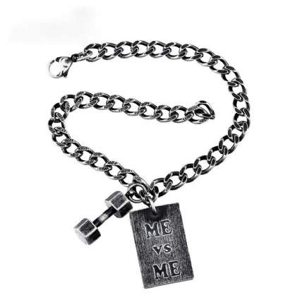 Cadena De Eslabones De Acero Inoxidable Letra Hag Barbell Pulsera Deporte Para Mujeres Hombres