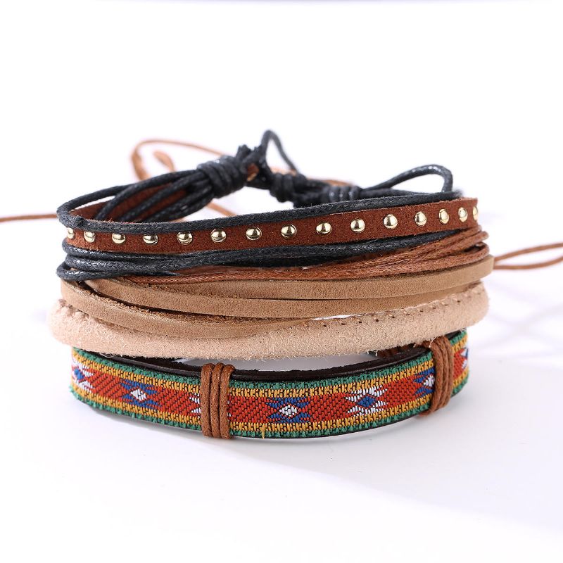 Casual Unisex Multi Bracelet Pulseras De Cuero Tejidas Ajustables Para Hombres Regalo Para Él Ella