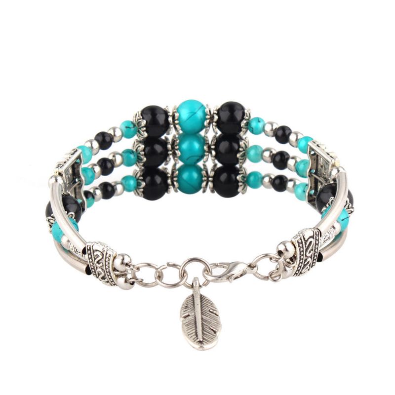 Colgante De Hoja De Plata Tibetana Bohemia Cuentas Multicolores Étnicas Brazalete De Pulsera Para Mujer