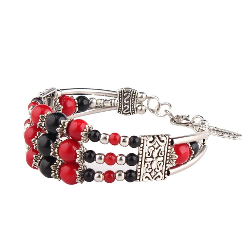 Colgante De Hoja De Plata Tibetana Bohemia Cuentas Multicolores Étnicas Brazalete De Pulsera Para Mujer