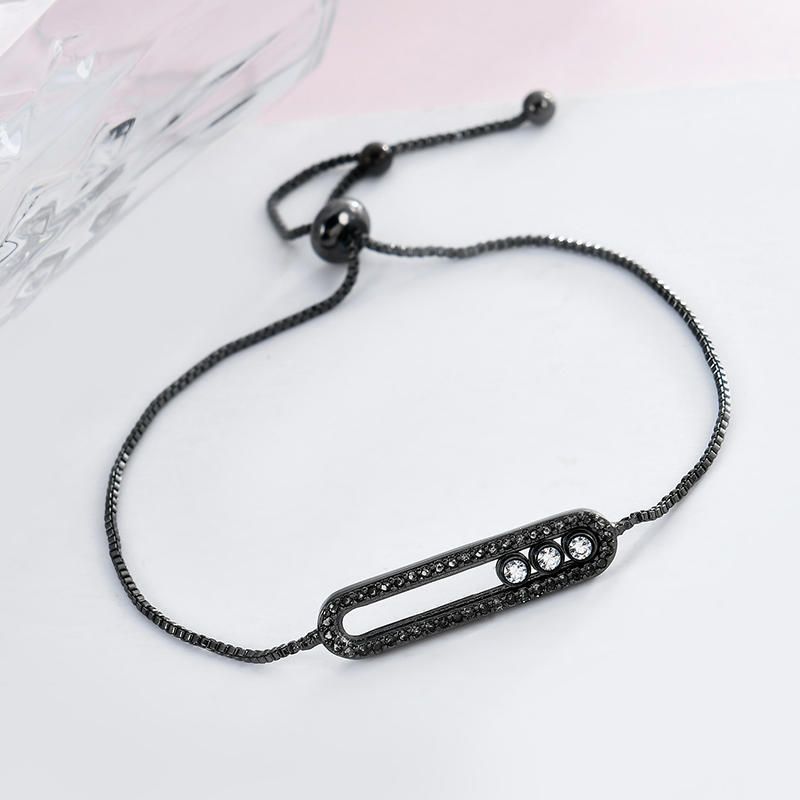 Gun Brazalete Ajustable Chapado En Negro Cadena De Circón De Estilo Simple