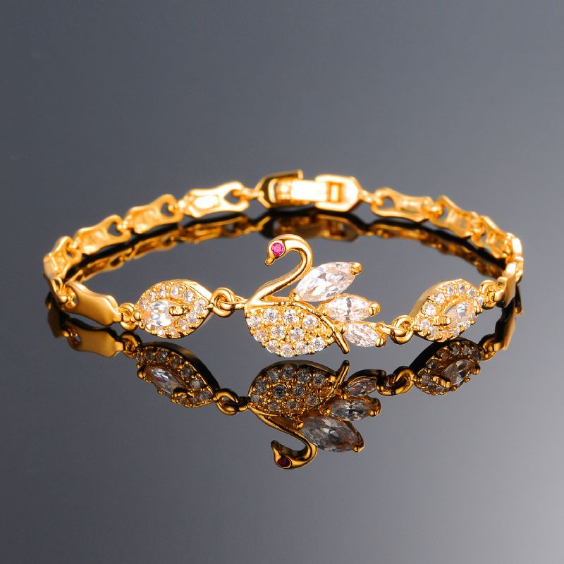 Hermoso Brazalete De Mujer Chapado En Circonitas Con Diamantes Oro De 18 Quilates