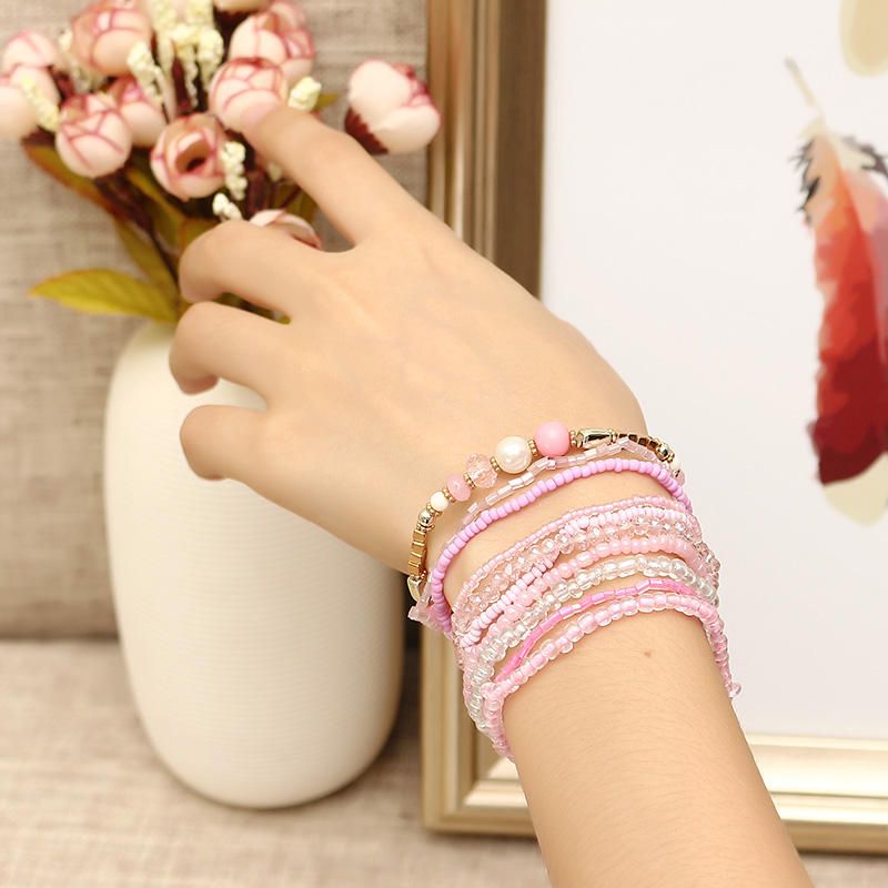 Joyería De Mujer Bohemia Pulsera De Cuentas Ajustable Multicapa Colorida El Mejor Regalo Para Niña