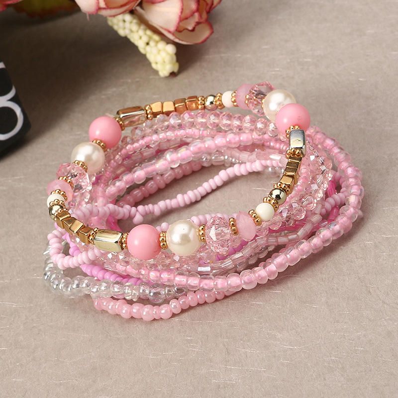 Joyería De Mujer Bohemia Pulsera De Cuentas Ajustable Multicapa Colorida El Mejor Regalo Para Niña