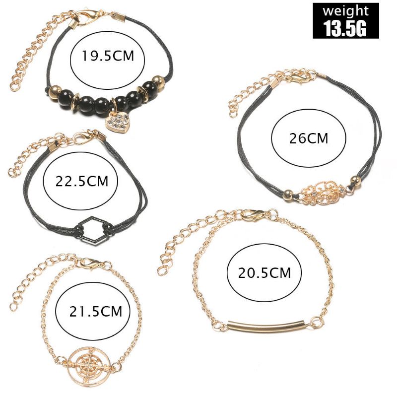 Juego De Pulseras Vintage De 5 Piezas Brújula Pulsera Colgante De Diamantes De Imitación Pulsera De Cuentas Étnicas Para Mujer