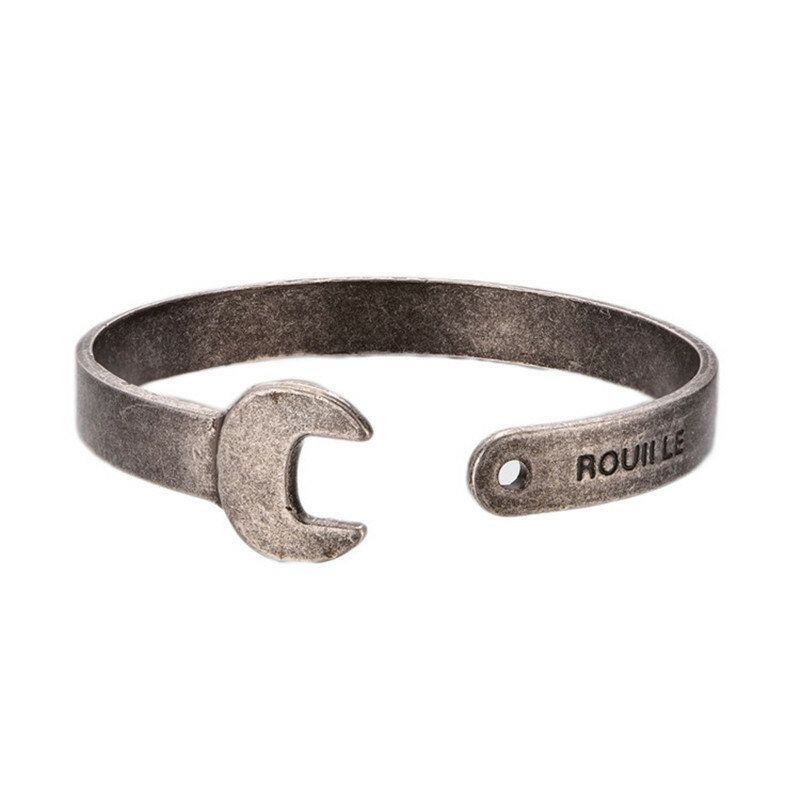 Moda Titanio Acero Letras Hombres Pulsera Vintage Llave Mecánica Pulseras Brazalete Abierto Para Hombres