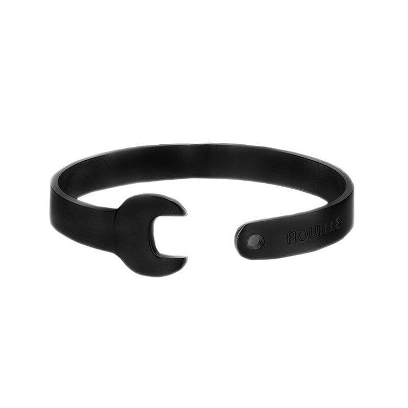 Moda Titanio Acero Letras Hombres Pulsera Vintage Llave Mecánica Pulseras Brazalete Abierto Para Hombres