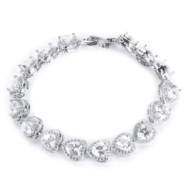 Platinum Classic Heart Micro Zircon Pulsera Joyería Fina Para Mujer