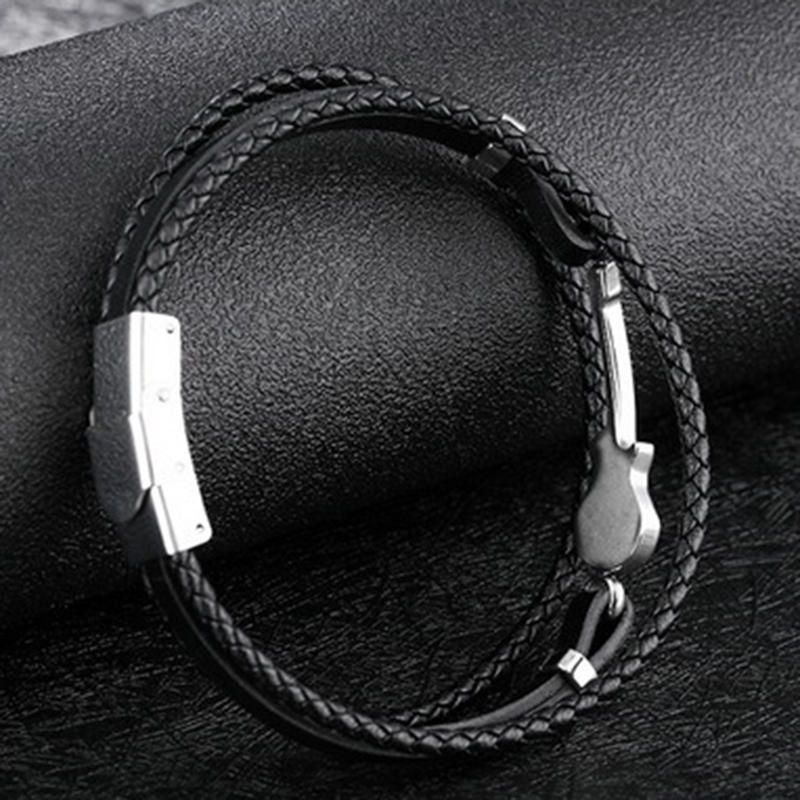 Pulsera De Acero De Titanio Trenzado Multicapa De Cuero Para Hombre Creative Mini Guitar