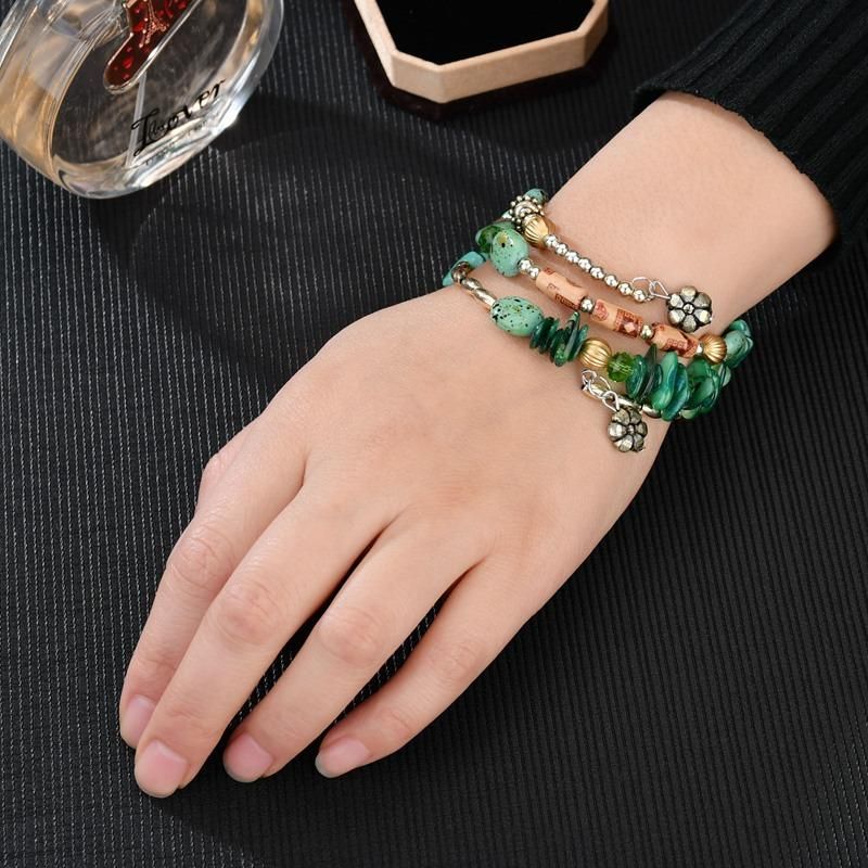 Pulsera De Bobinado De Turquesa Retro Pulsera De Piedra Natural De Múltiples Capas Para Hombres Y Mujeres