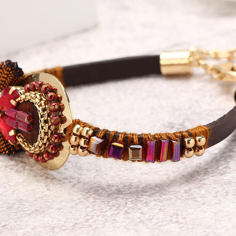 Pulsera Bohemia De Lujo Chapado En Oro Brazalete De Cuero Mujeres Boho Joyería Regalo Único