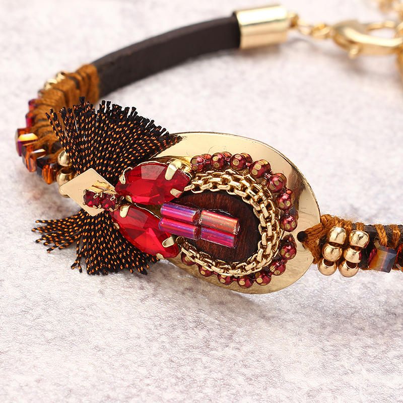 Pulsera Bohemia De Lujo Chapado En Oro Brazalete De Cuero Mujeres Boho Joyería Regalo Único