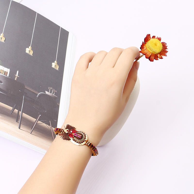 Pulsera Bohemia De Lujo Chapado En Oro Brazalete De Cuero Mujeres Boho Joyería Regalo Único