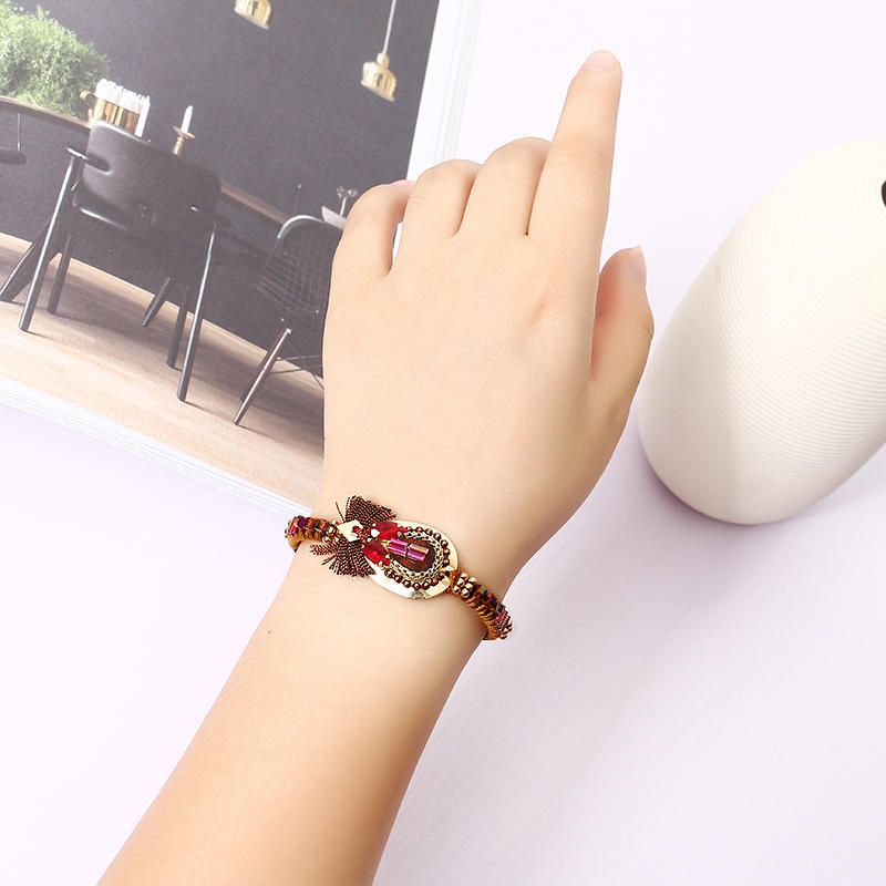 Pulsera Bohemia De Lujo Chapado En Oro Brazalete De Cuero Mujeres Boho Joyería Regalo Único