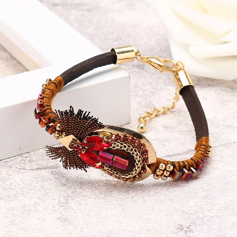 Pulsera Bohemia De Lujo Chapado En Oro Brazalete De Cuero Mujeres Boho Joyería Regalo Único