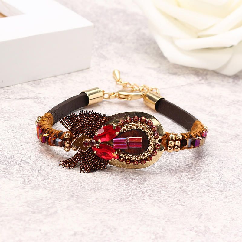 Pulsera Bohemia De Lujo Chapado En Oro Brazalete De Cuero Mujeres Boho Joyería Regalo Único