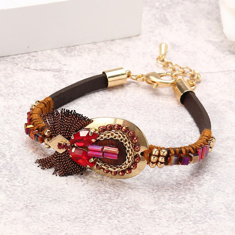 Pulsera Bohemia De Lujo Chapado En Oro Brazalete De Cuero Mujeres Boho Joyería Regalo Único