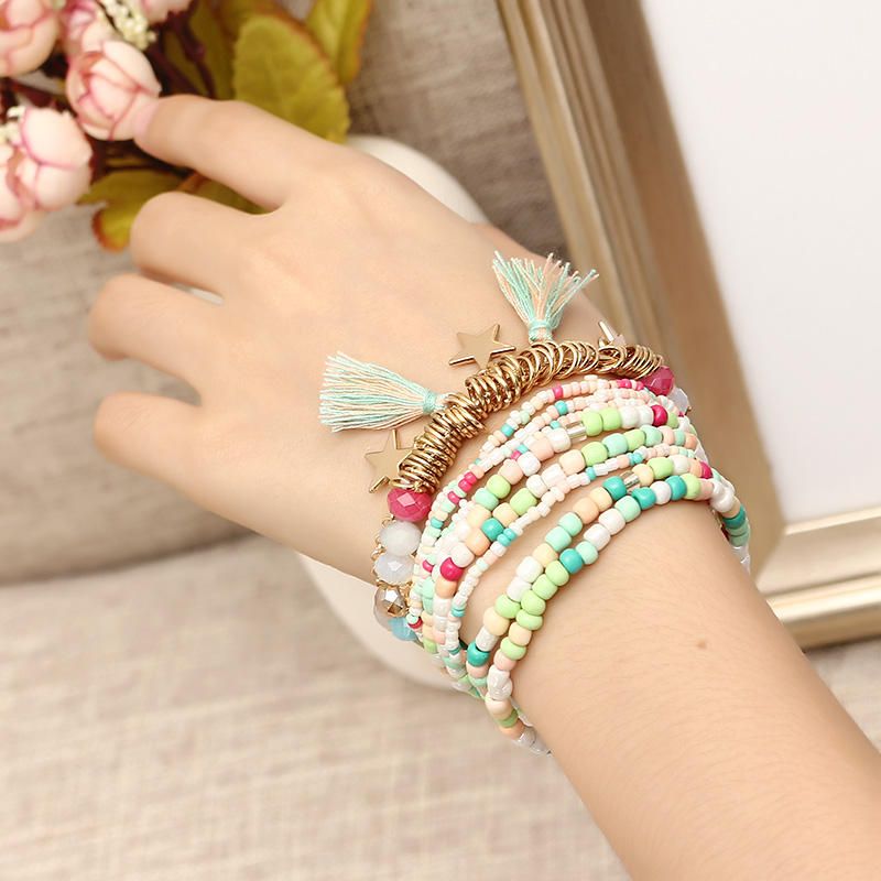 Pulsera Bohemia Para Mujer Borla Estrella Cristal Cuentas Pulsera Regalo Para Mujer