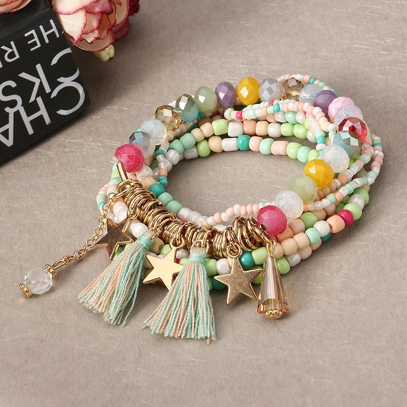 Pulsera Bohemia Para Mujer Borla Estrella Cristal Cuentas Pulsera Regalo Para Mujer