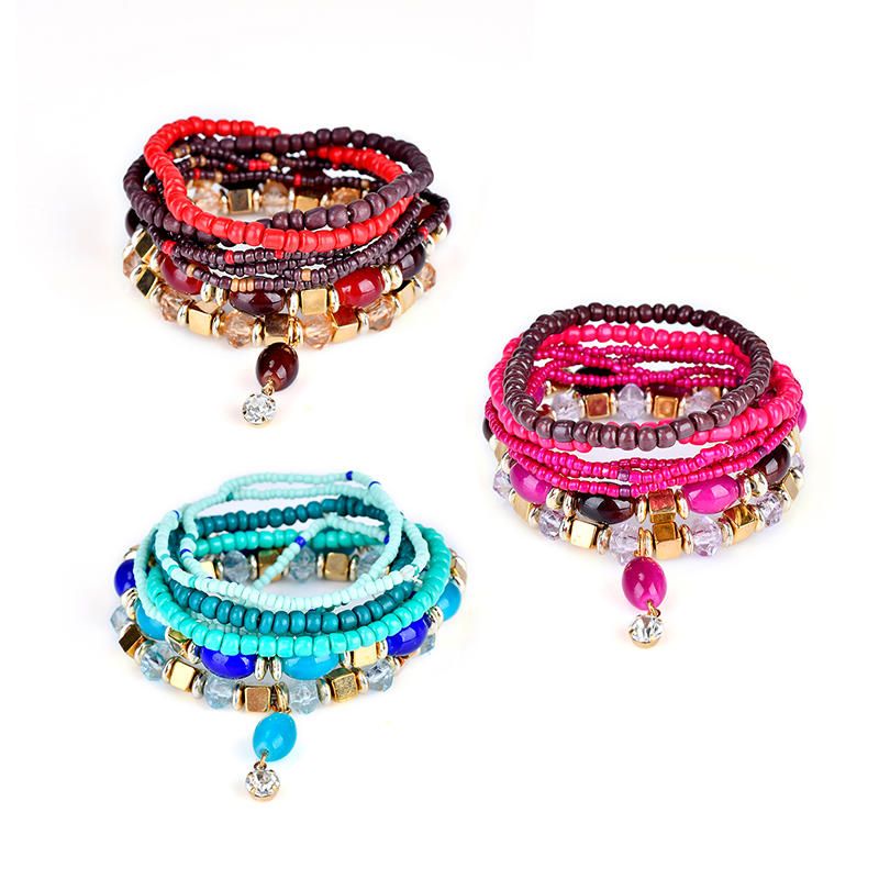 Pulsera Bohemia Para Mujer Pulsera Encantadora Con Cuentas Multicapa Coloridas