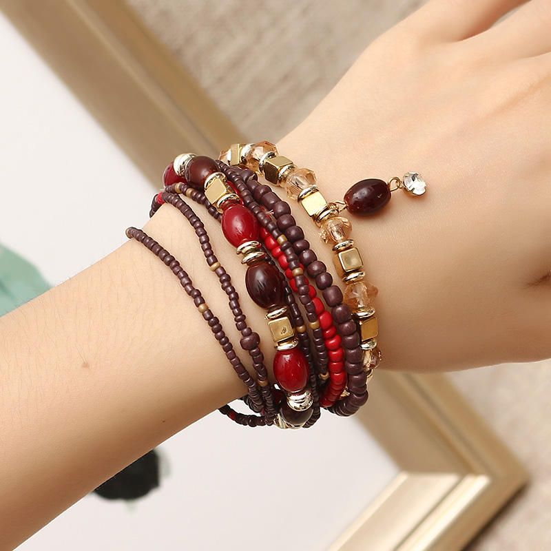 Pulsera Bohemia Para Mujer Pulsera Encantadora Con Cuentas Multicapa Coloridas